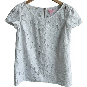 LILLY PULITZER | NWOT White Floral Eyelet Short Sleeve Top | Zipper Back | Small